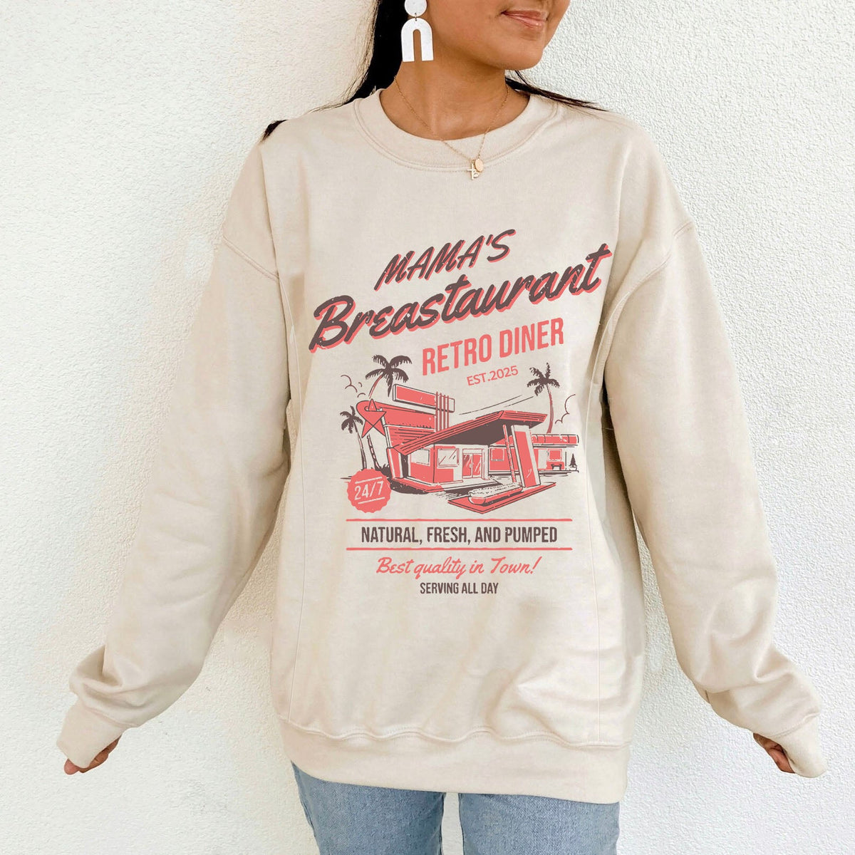 Mama's Breastaurant Feeding-Friendly Retro Sweatshirt