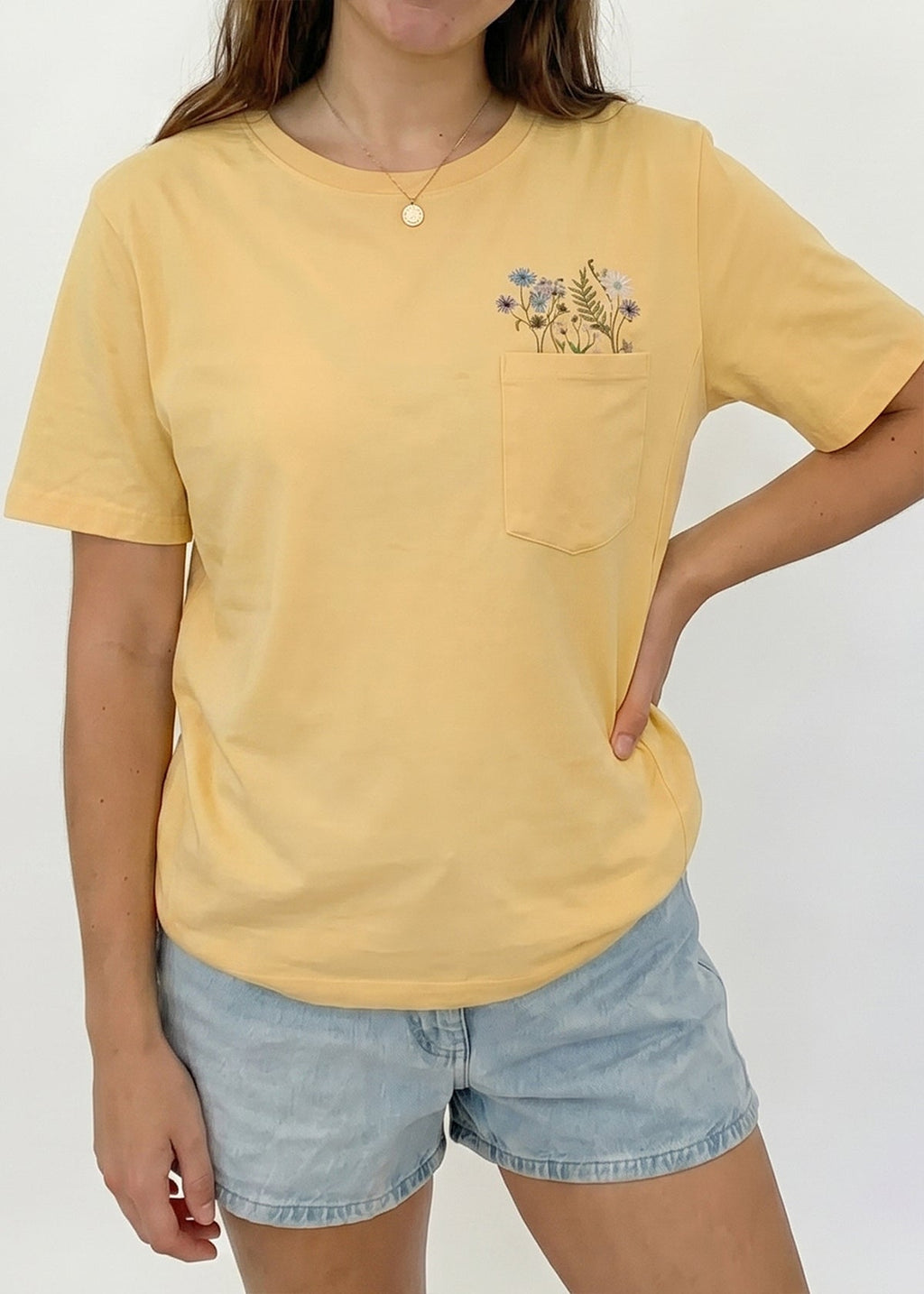 Embroidered Flower Pocket Feeding-Friendly T-Shirt