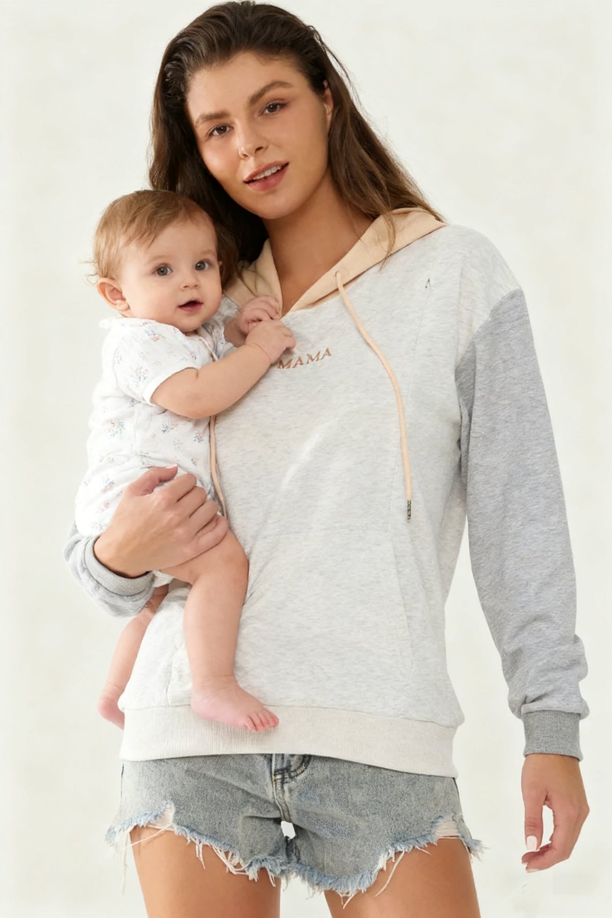 Giftifymama Colorblock Feeding-Friendly Hoodie With Pocket