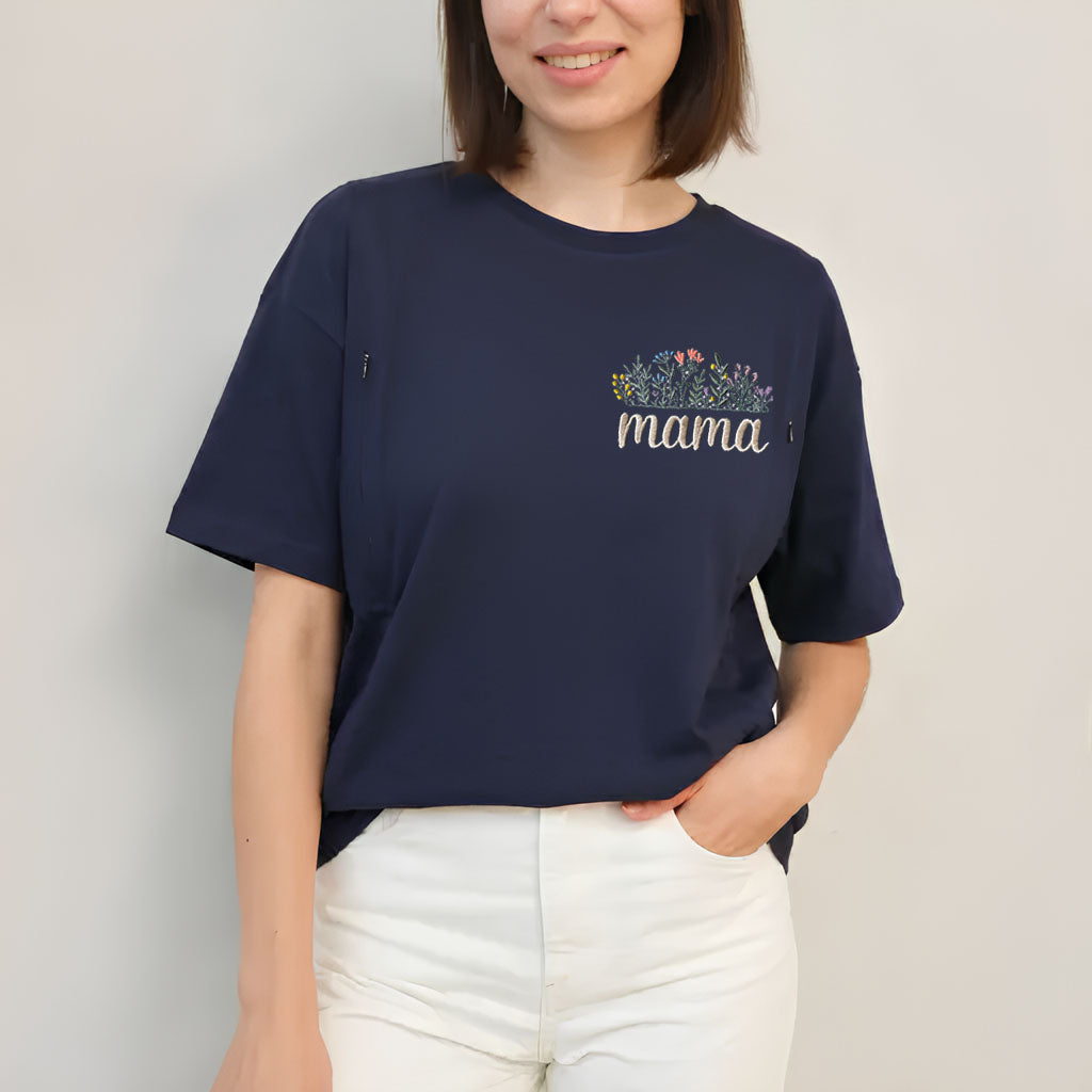 Floral Mama Embroidered Feeding-Friendly T-Shirt