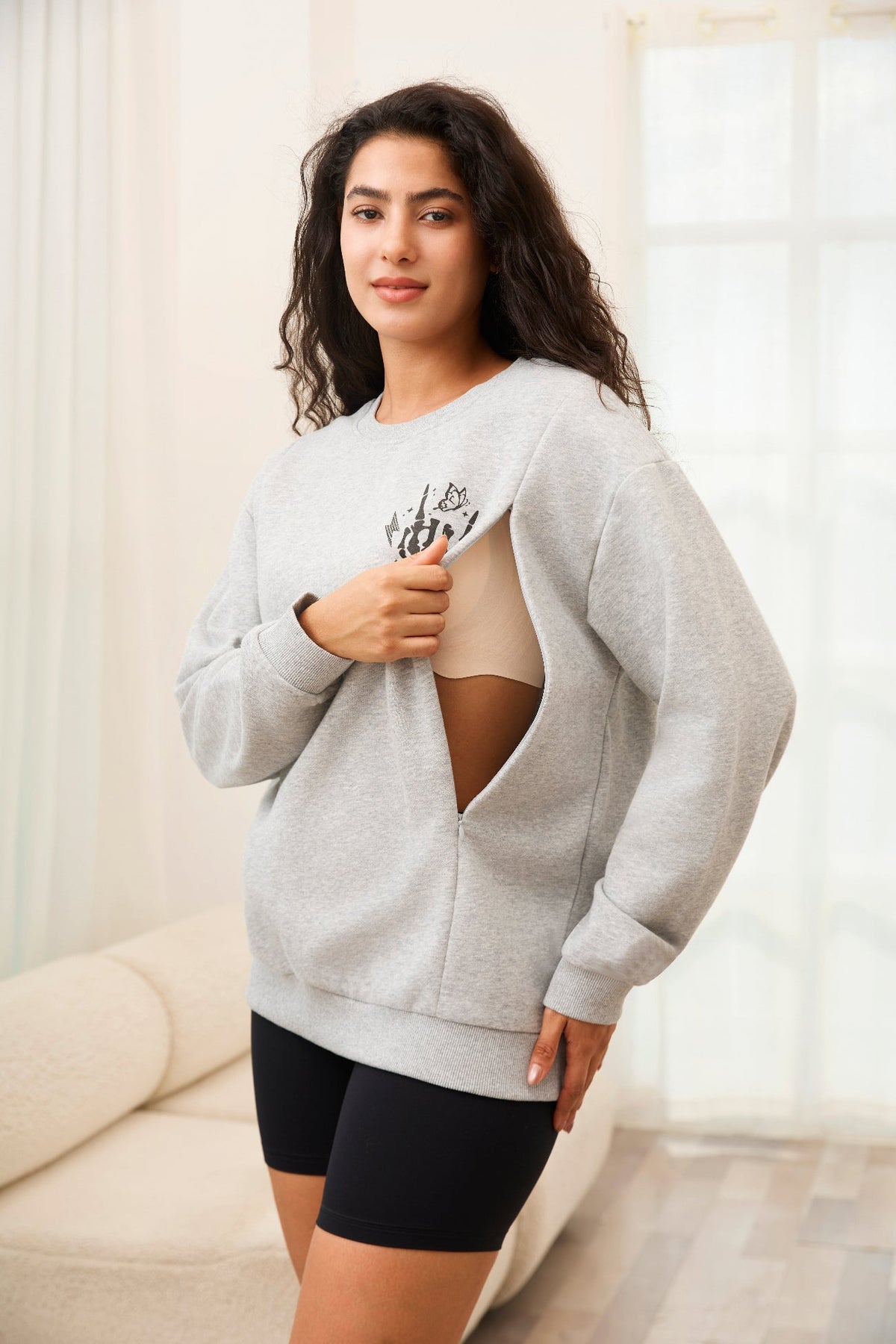 Motherhood Sometimes I Rock It Sometimes It Rocks Me Feeding-Friendly Sweatshirt