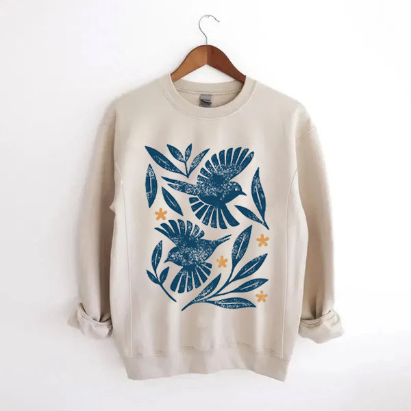 Retro Botanical Birds Feeding-Friendly Sweatshirt