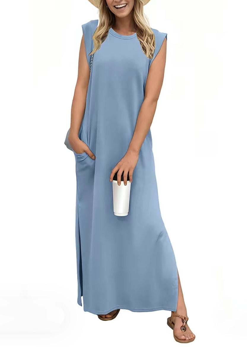 Sleeveless Feeding-Friendly Maxi Dress With Pockets