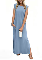 Sleeveless Feeding-Friendly Maxi Dress With Pockets