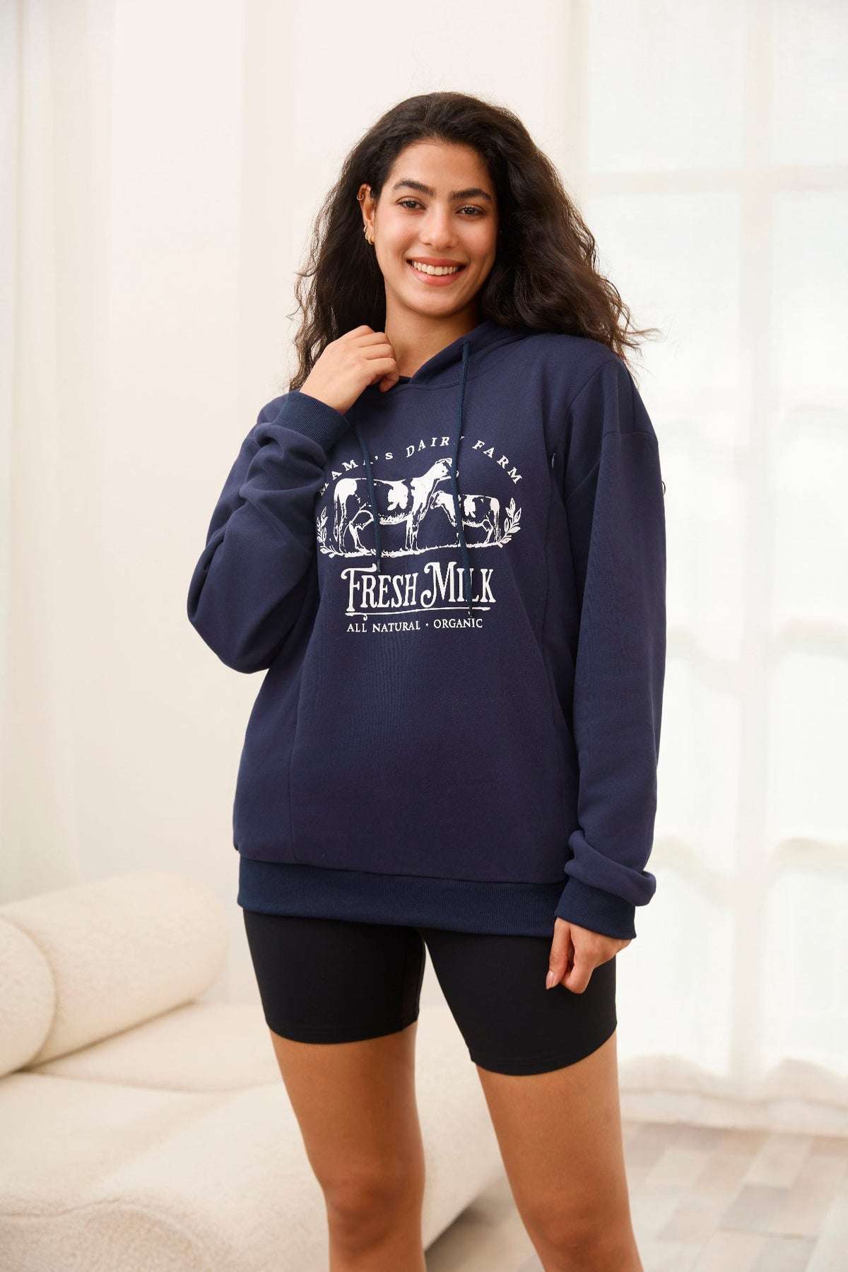 Mama’s Dairy Farm Fleece Feeding-Friendly Hoodie with Hidden Zippers