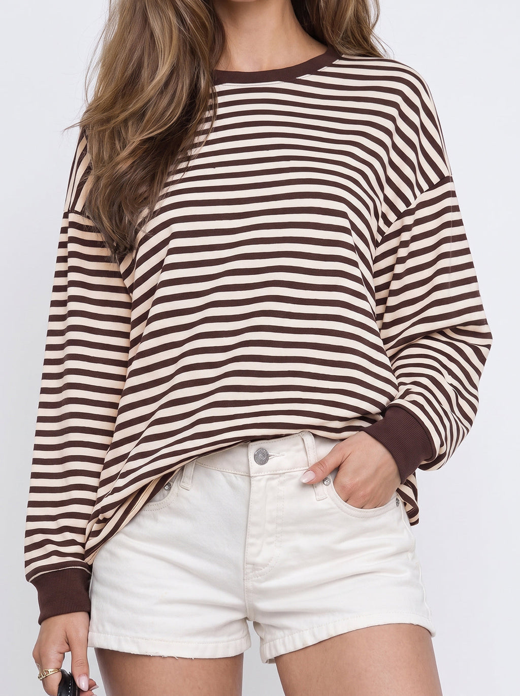Chocolate Stripe Long Sleeve Feeding-Friendly Top