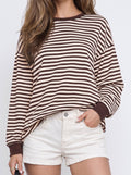 Chocolate Stripe Long Sleeve Feeding-Friendly Top