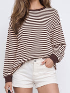 Chocolate Stripe Long Sleeve Feeding-Friendly Top