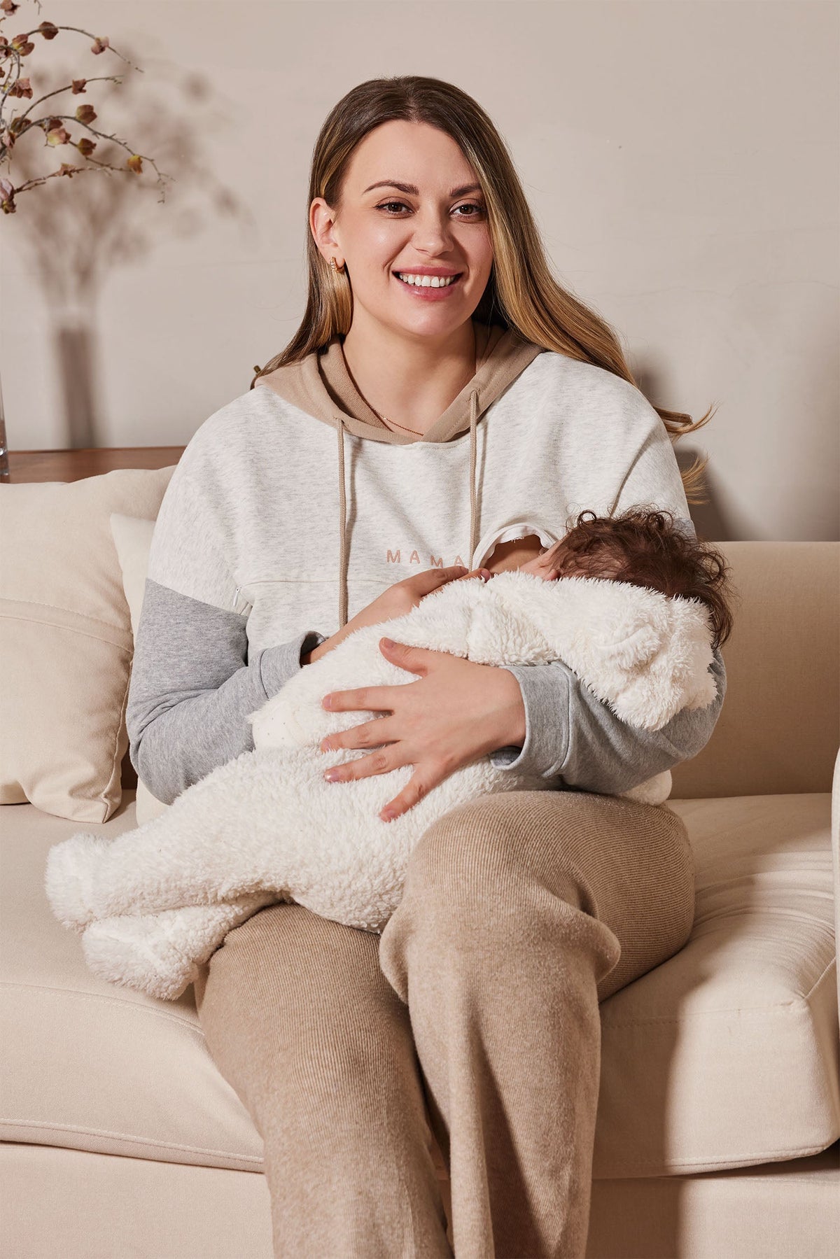 Mama Colorblock Cropped Feeding-Friendly Hoodie