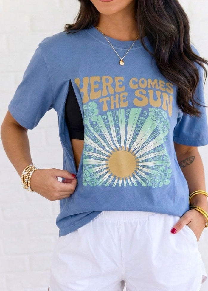Retro 70s Sun Graphic Feeding-Friendly T-Shirt