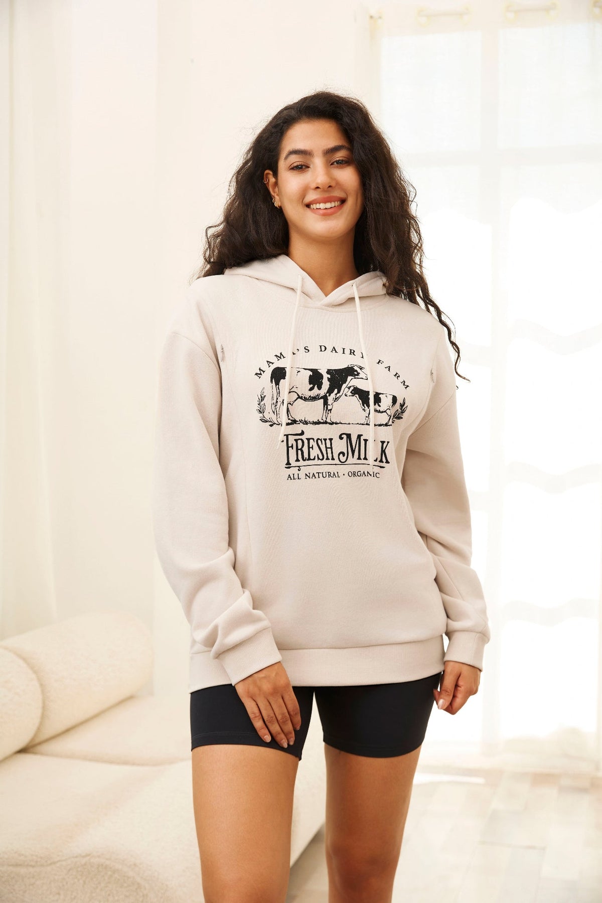 Mama’s Dairy Farm Fleece Feeding-Friendly Hoodie with Hidden Zippers