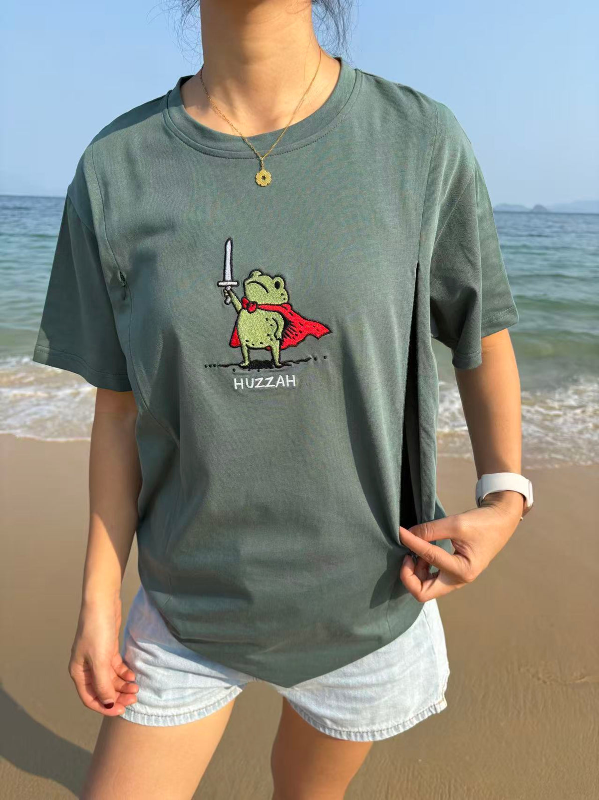 Huzzah Frog with Sword Feeding-Friendly T-Shirt