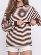 Chocolate Stripe Long Sleeve Feeding-Friendly Top