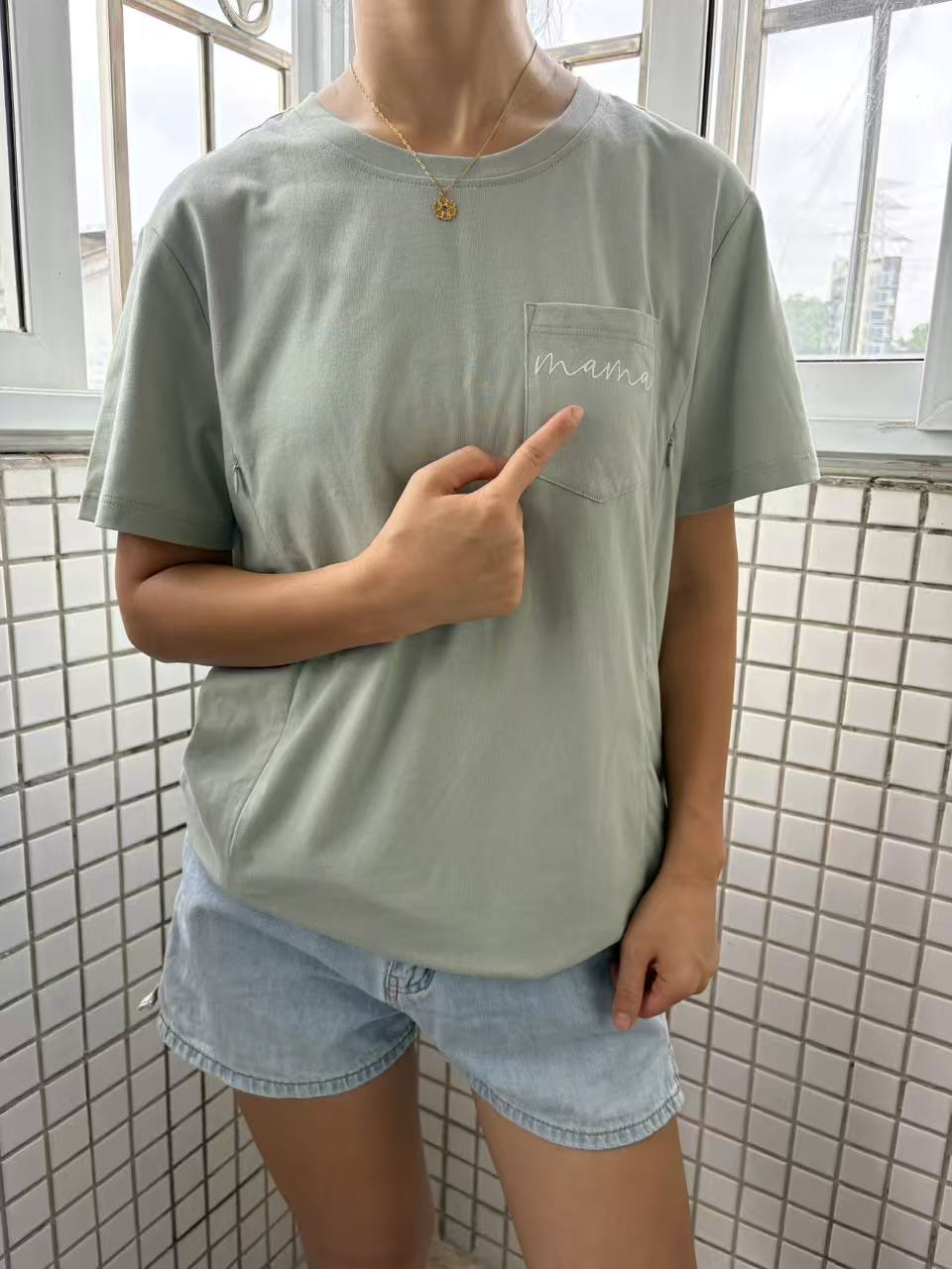 New Mama Feeding-Friendly Zip T-Shirt