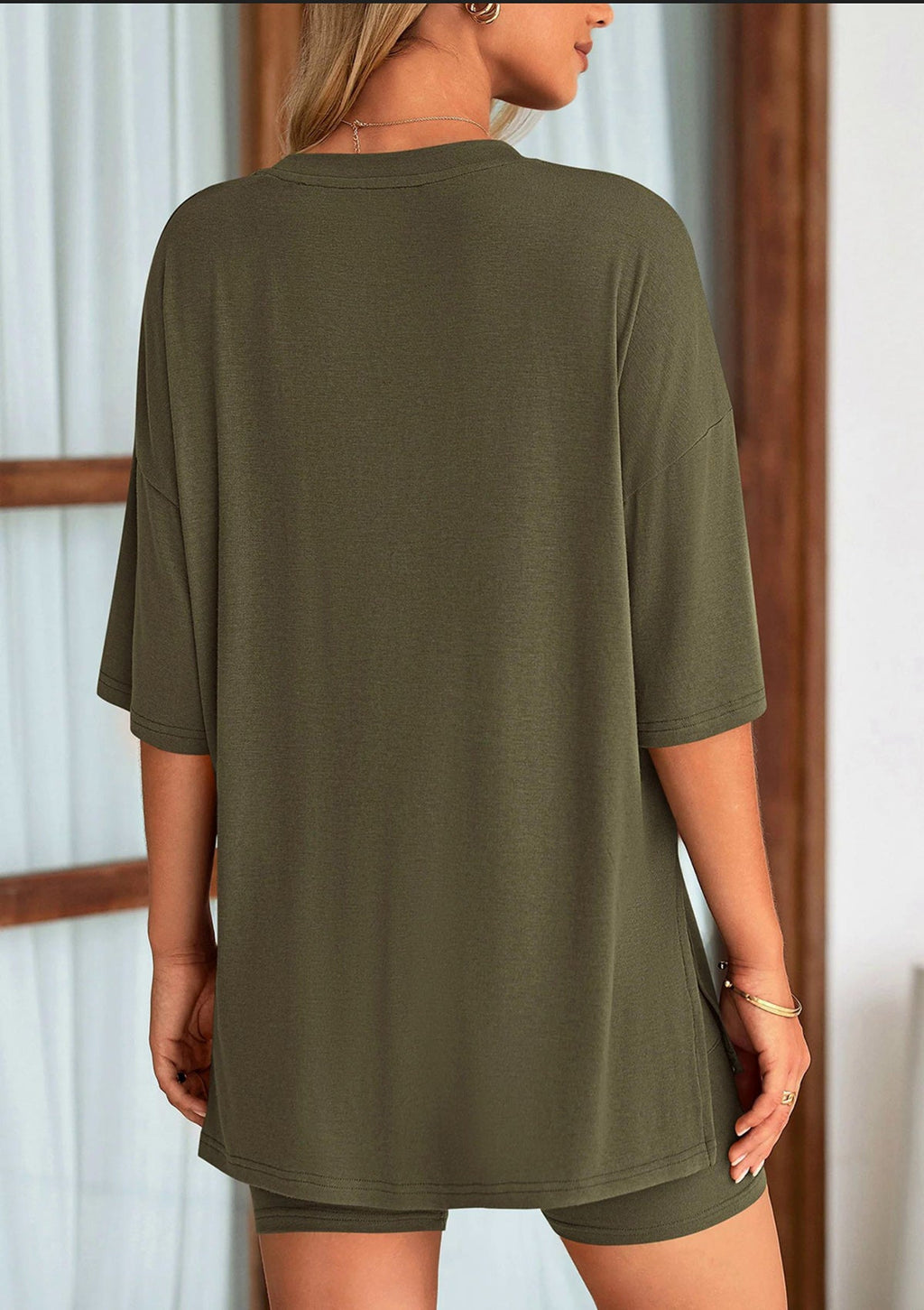 V-Neck Feeding-Friendly Lounge Set with Biker Shorts