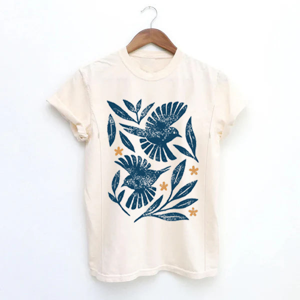 Retro Botanical Birds Feeding-Friendly T-Shirt