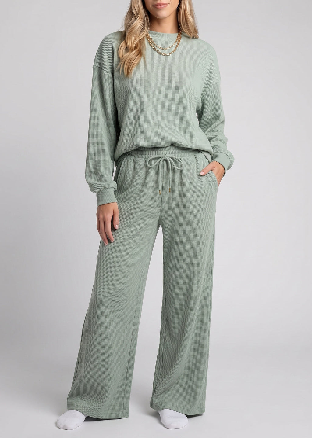 Longline Waffle Knit Feeding-Friendly Lounge Set