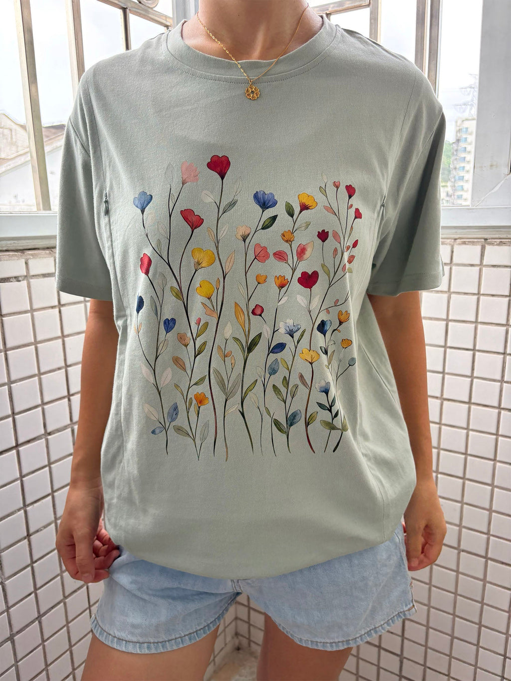 Vintage Pressed Flowers Feeding-Friendly T-Shirt