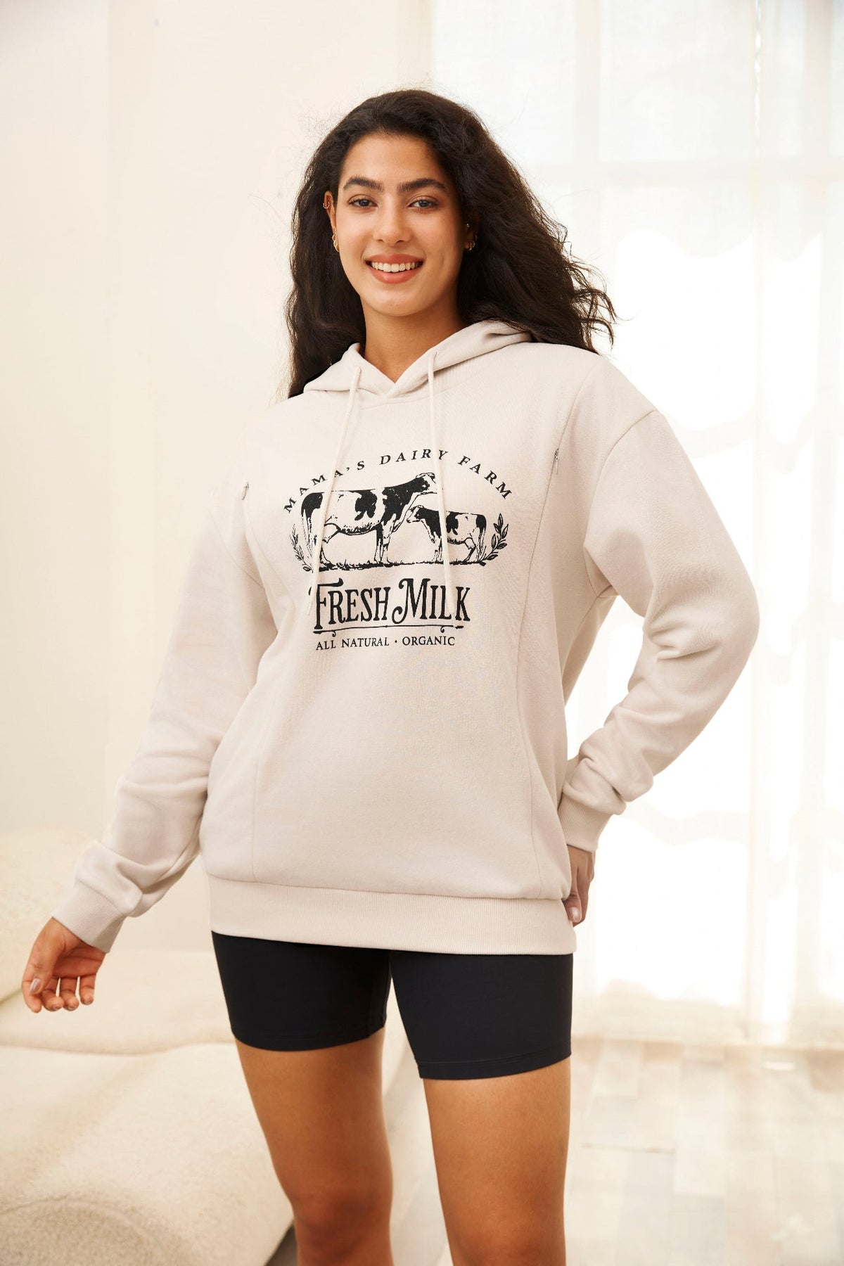 Mama’s Dairy Farm Fleece Feeding-Friendly Hoodie with Hidden Zippers