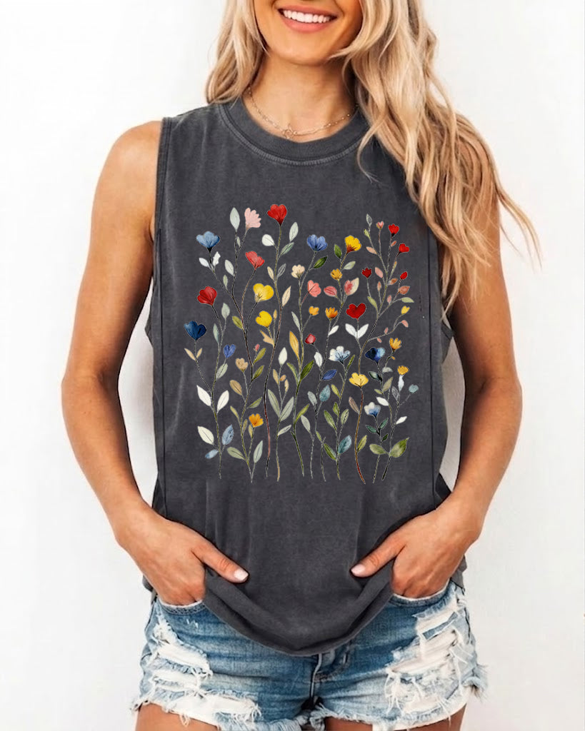 Vintage Pressed Flowers Feeding-Friendly Tank Top