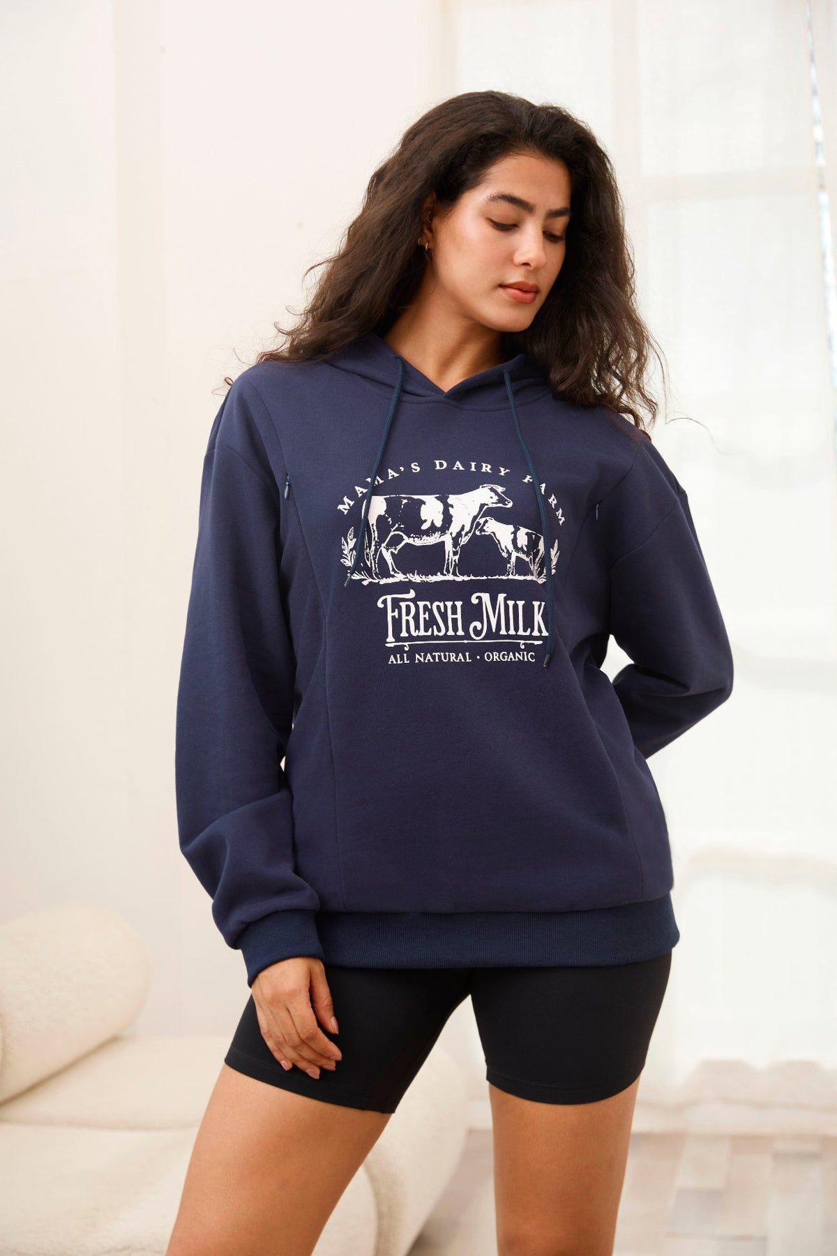 Mama’s Dairy Farm Fleece Feeding-Friendly Hoodie with Hidden Zippers