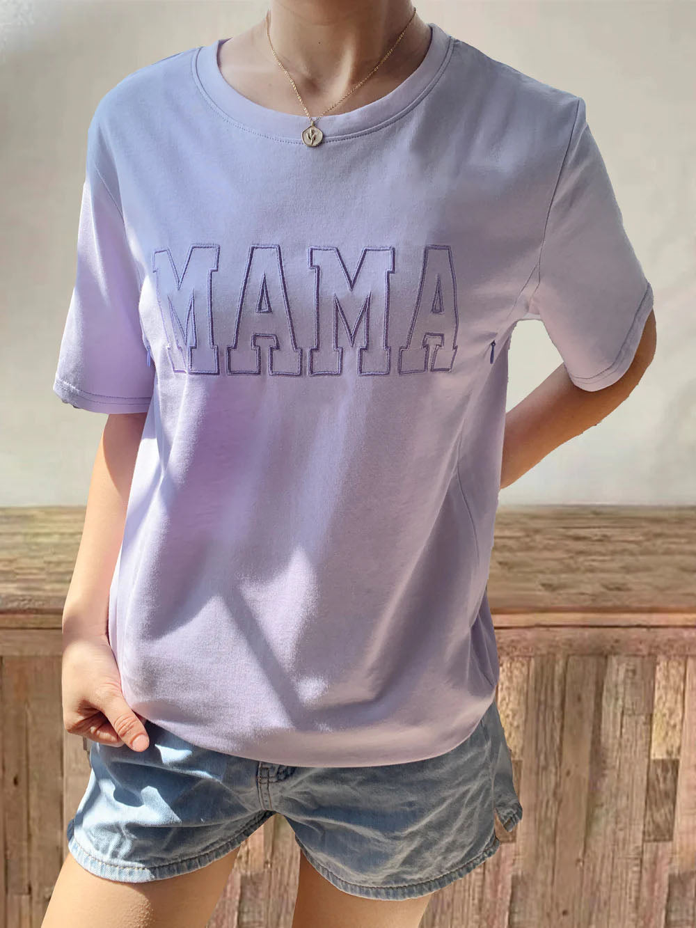 Lavender MAMA Embroidered Feeding-Friendly T-Shirt