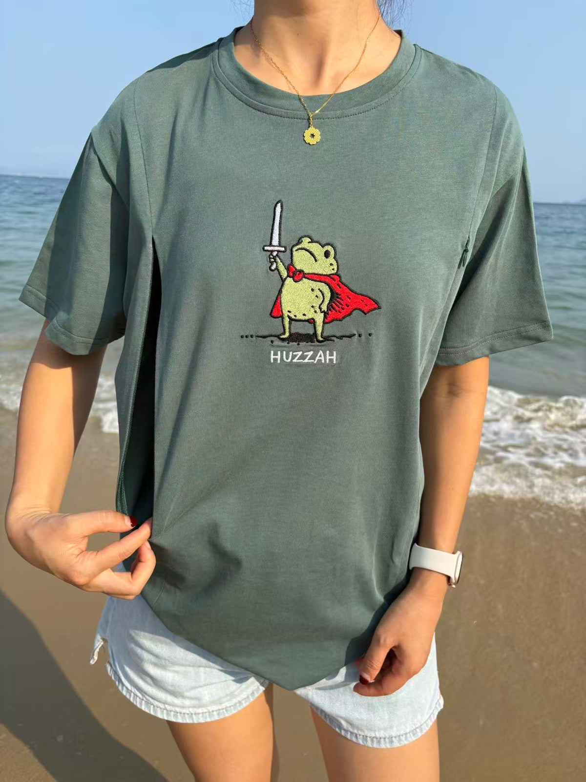Huzzah Frog with Sword Feeding-Friendly T-Shirt
