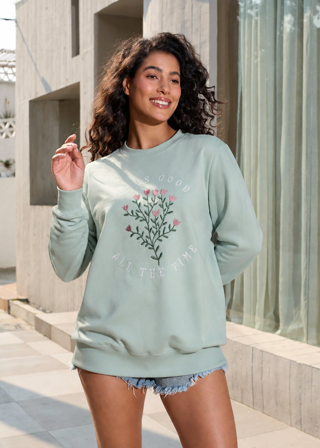 God Is Good Floral Embroidered Feeding-Friendly Sweatshirt