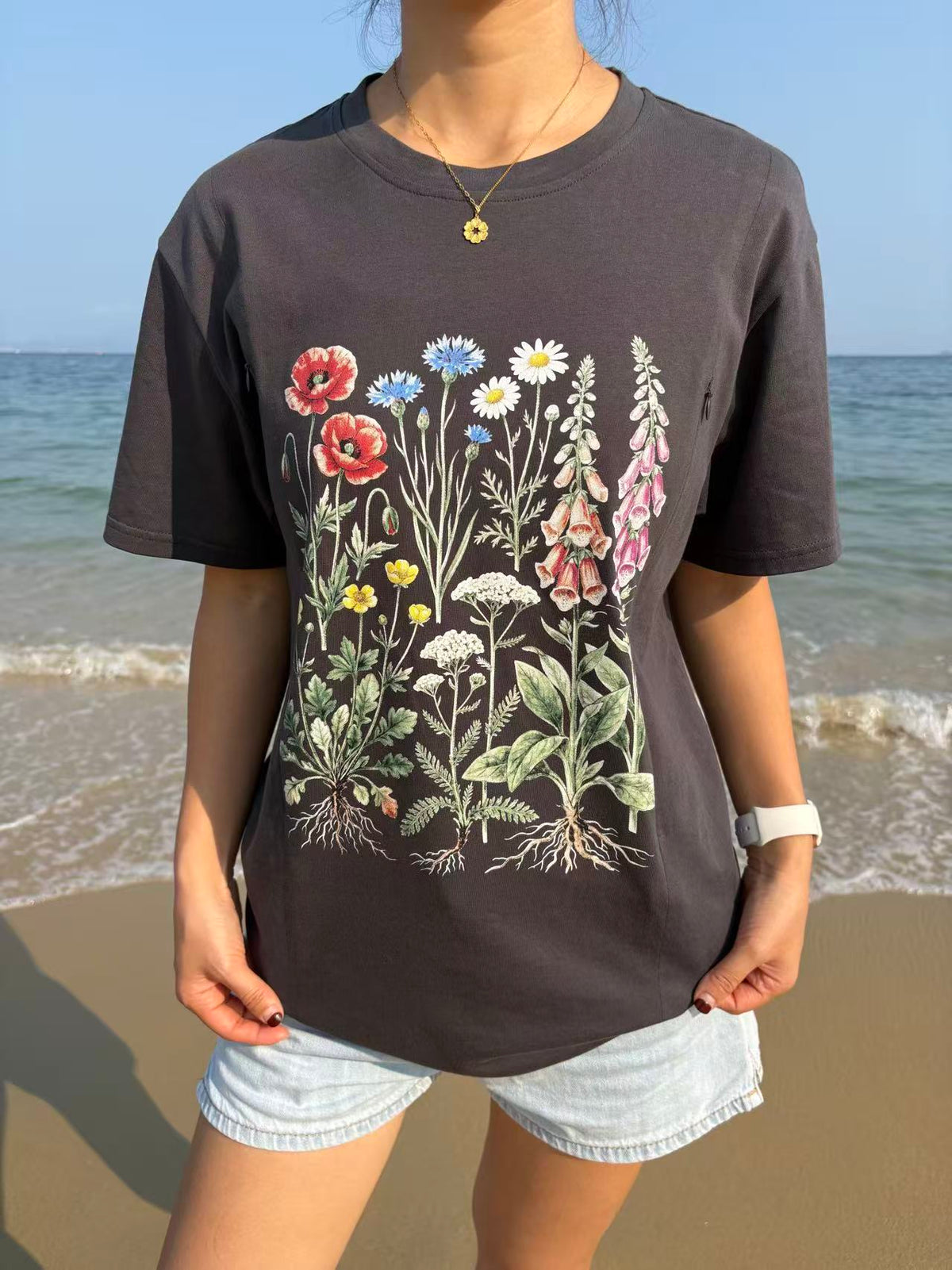 Vintage Wildflower Botanical Graphic Feeding-Friendly T-Shirt