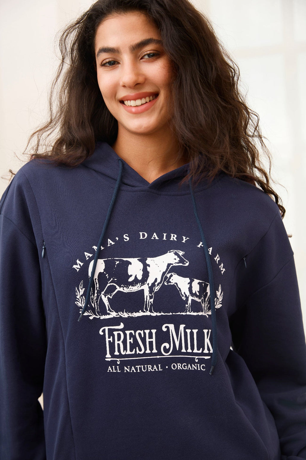 Mama’s Dairy Farm Fleece Feeding-Friendly Hoodie with Hidden Zippers