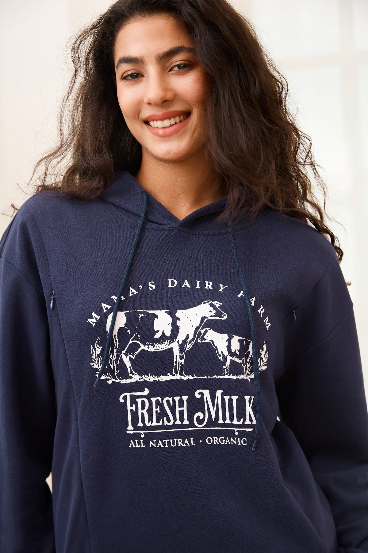 Mama’s Dairy Farm Fleece Feeding-Friendly Hoodie with Hidden Zippers
