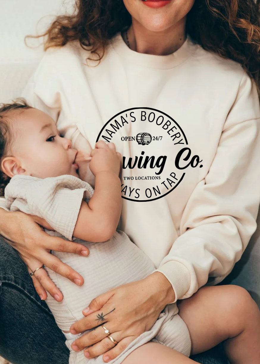Mama's Boobery Zip Crewneck Feeding-Friendly Sweatshirt