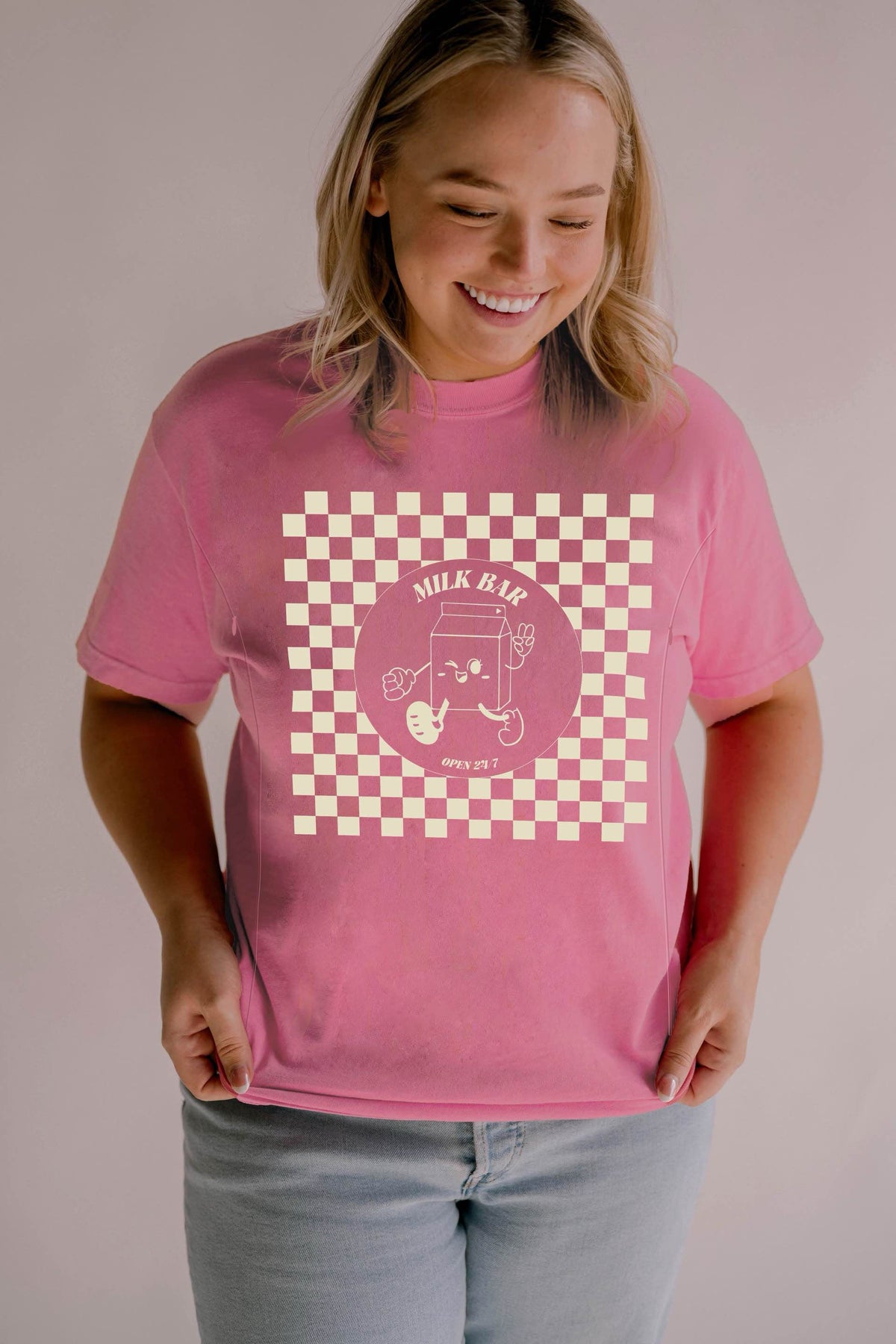 Checkered Milk Carton Feeding-Friendly Tee