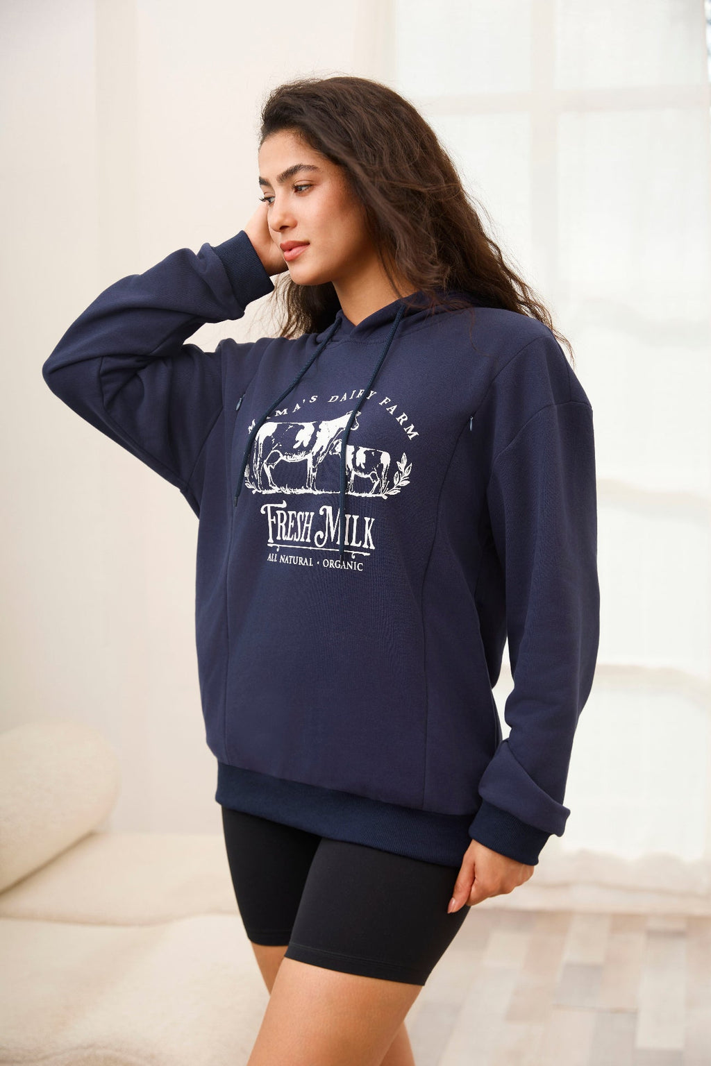 Mama’s Dairy Farm Fleece Feeding-Friendly Hoodie with Hidden Zippers