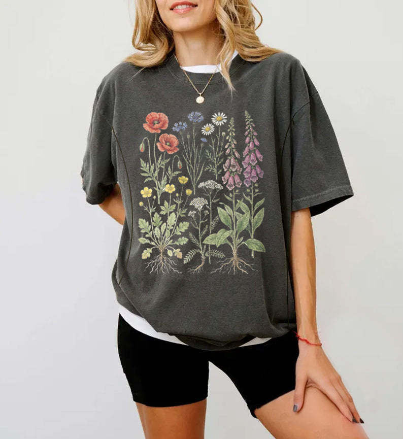 Vintage Wildflower Botanical Graphic Feeding-Friendly T-Shirt