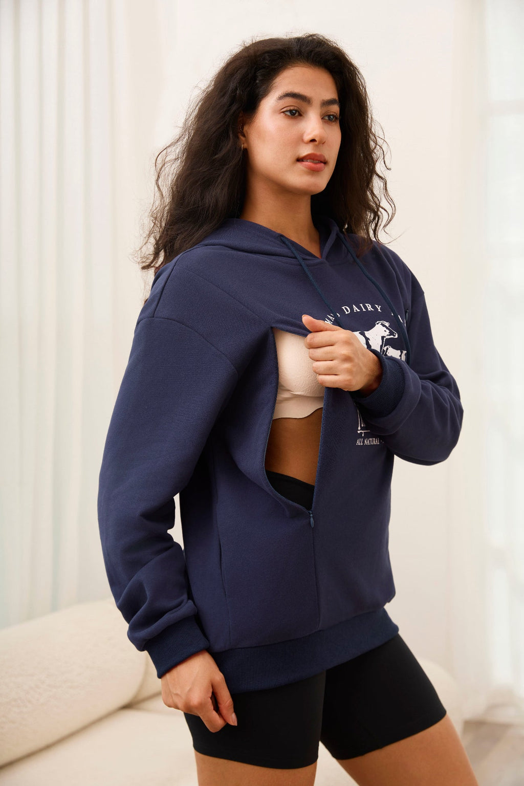 Mama’s Dairy Farm Fleece Feeding-Friendly Hoodie with Hidden Zippers