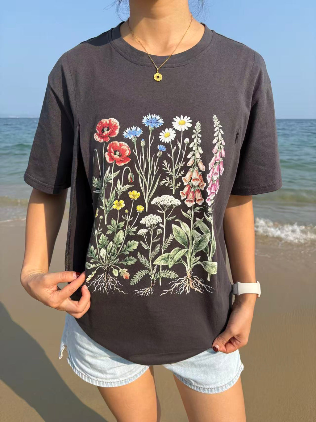 Vintage Wildflower Botanical Graphic Feeding-Friendly T-Shirt