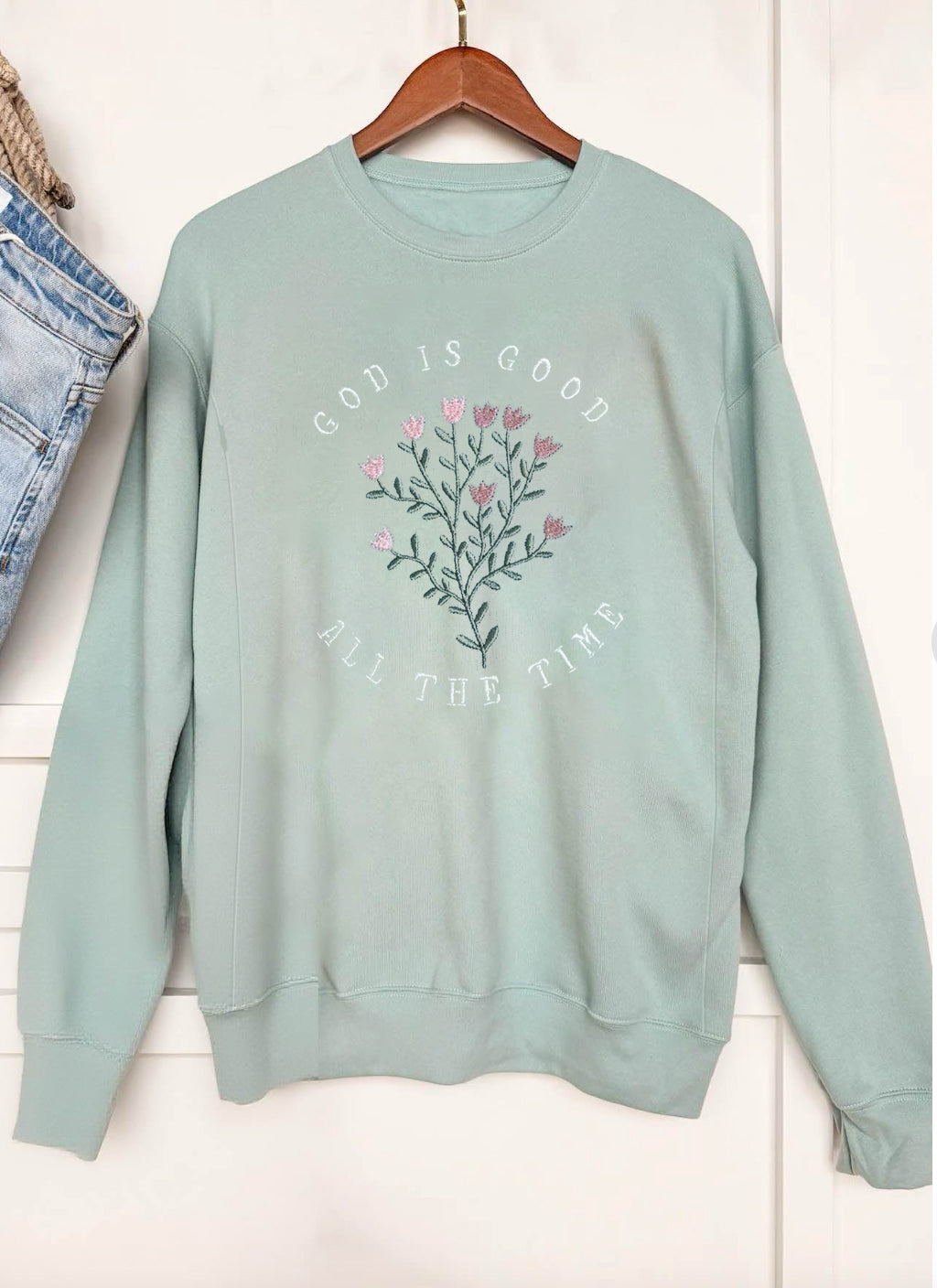 God Is Good Floral Embroidered Feeding-Friendly Sweatshirt