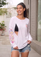 Oversized Cotton Doodle Long Sleeve Feeding-Friendly T-Shirt