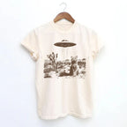 Vintage UFO Cowboy Cat Feeding-Friendly T-Shirt