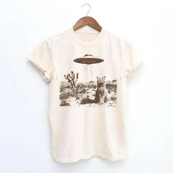Vintage UFO Cowboy Cat Feeding-Friendly T-Shirt