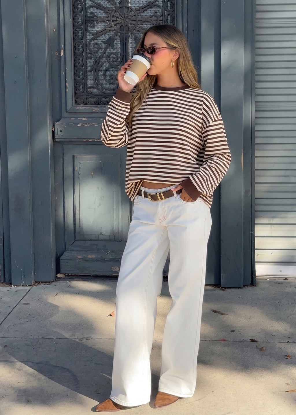 Chocolate Stripe Long Sleeve Feeding-Friendly Top