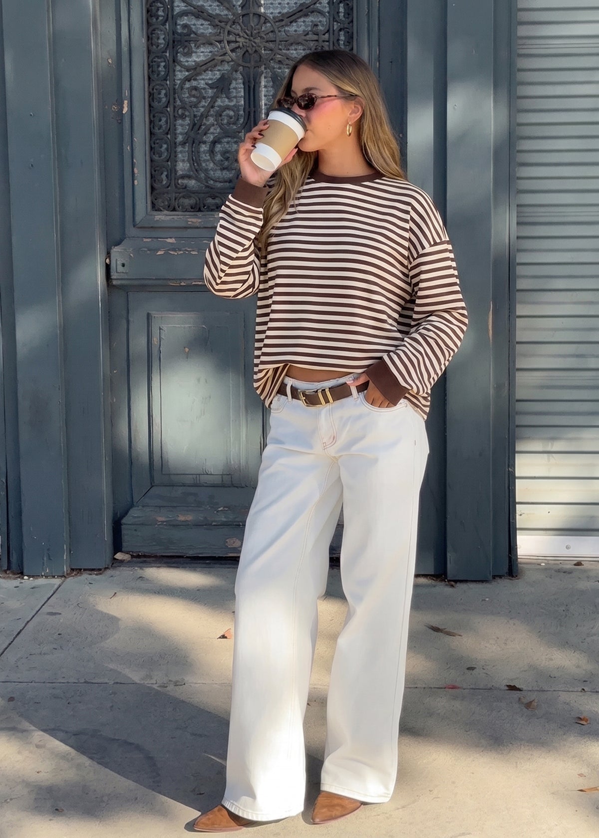 Chocolate Stripe Long Sleeve Feeding-Friendly Top