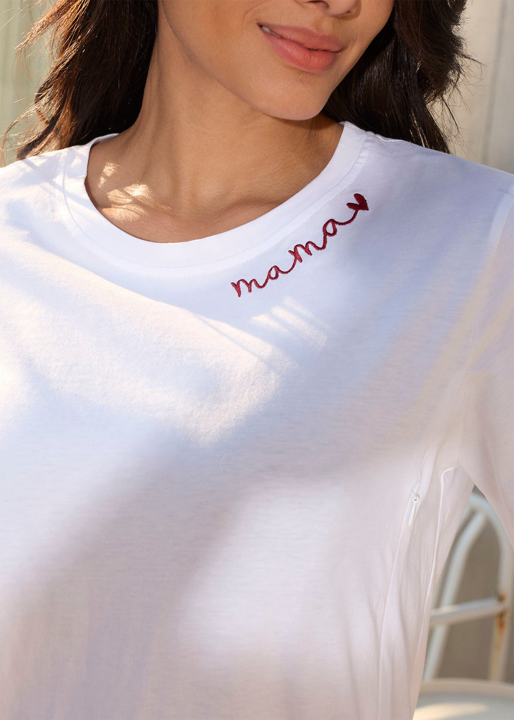 Mama Neckline Embroidery Feeding-Friendly T-Shirt