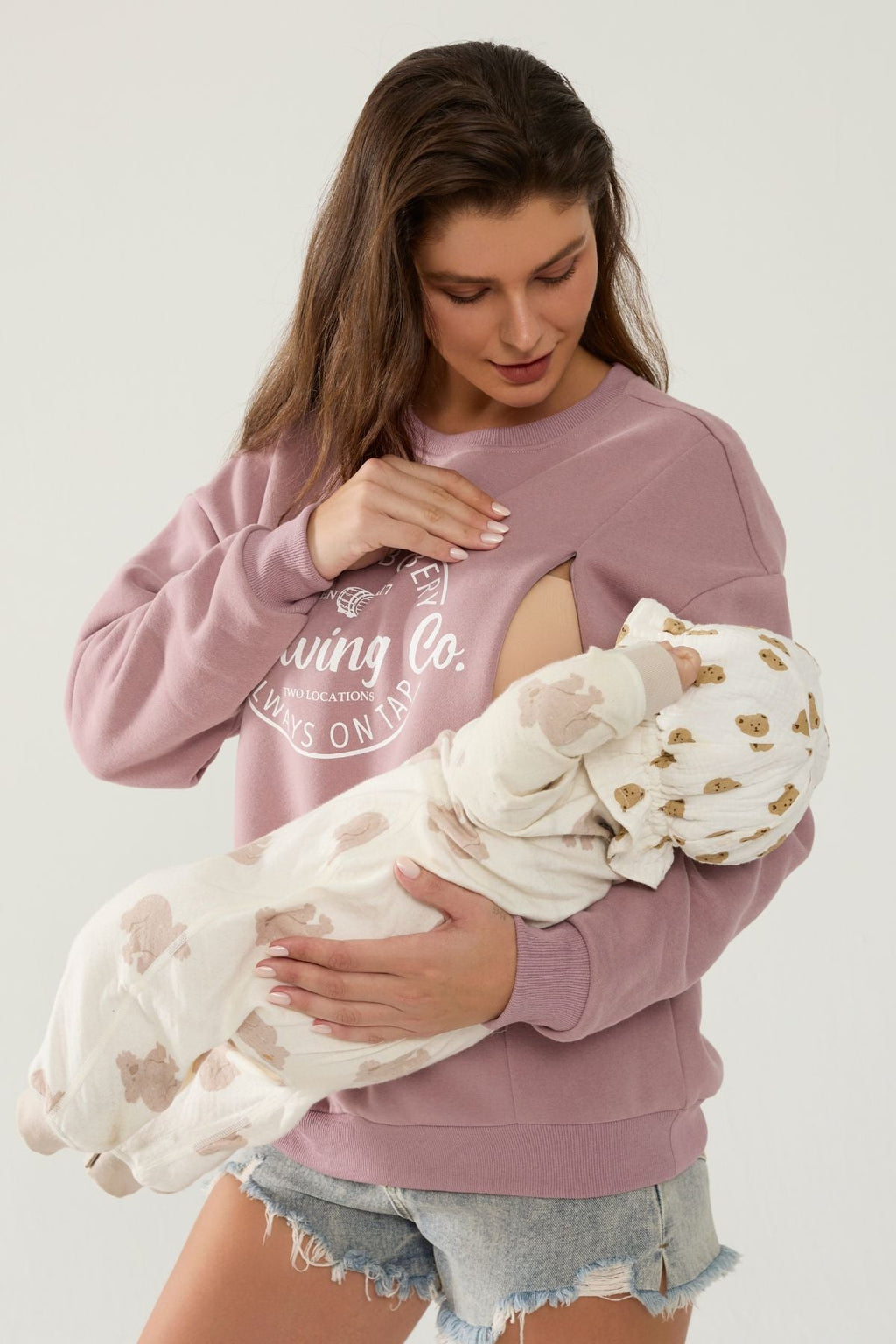 Mama's Boobery Zip Crewneck Feeding-Friendly Sweatshirt