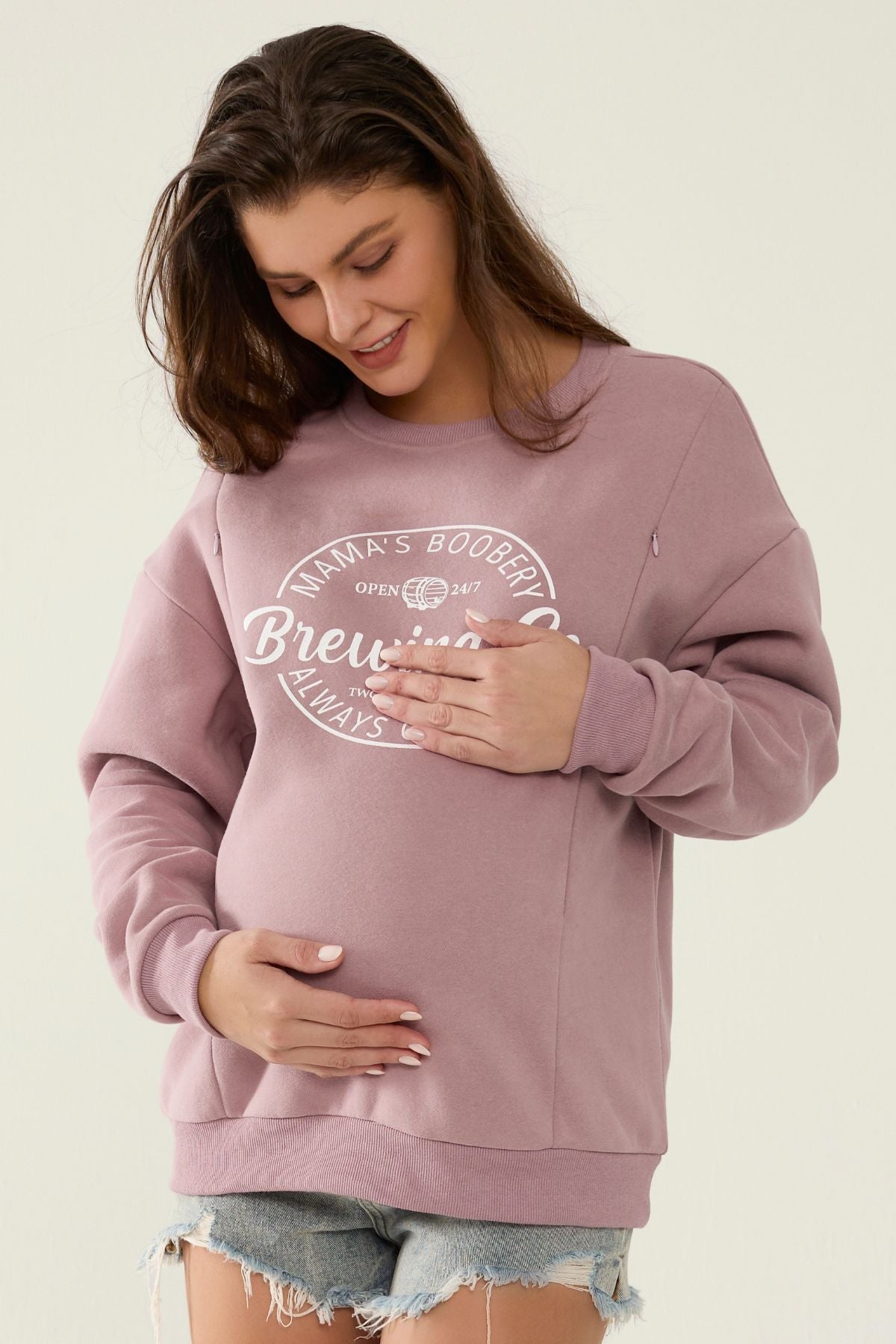Mama's Boobery Zip Crewneck Feeding-Friendly Sweatshirt