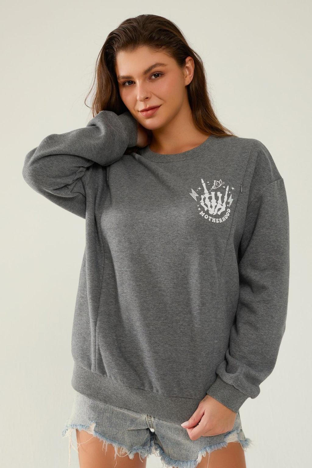 Motherhood Sometimes I Rock It Sometimes It Rocks Me Feeding-Friendly Sweatshirt