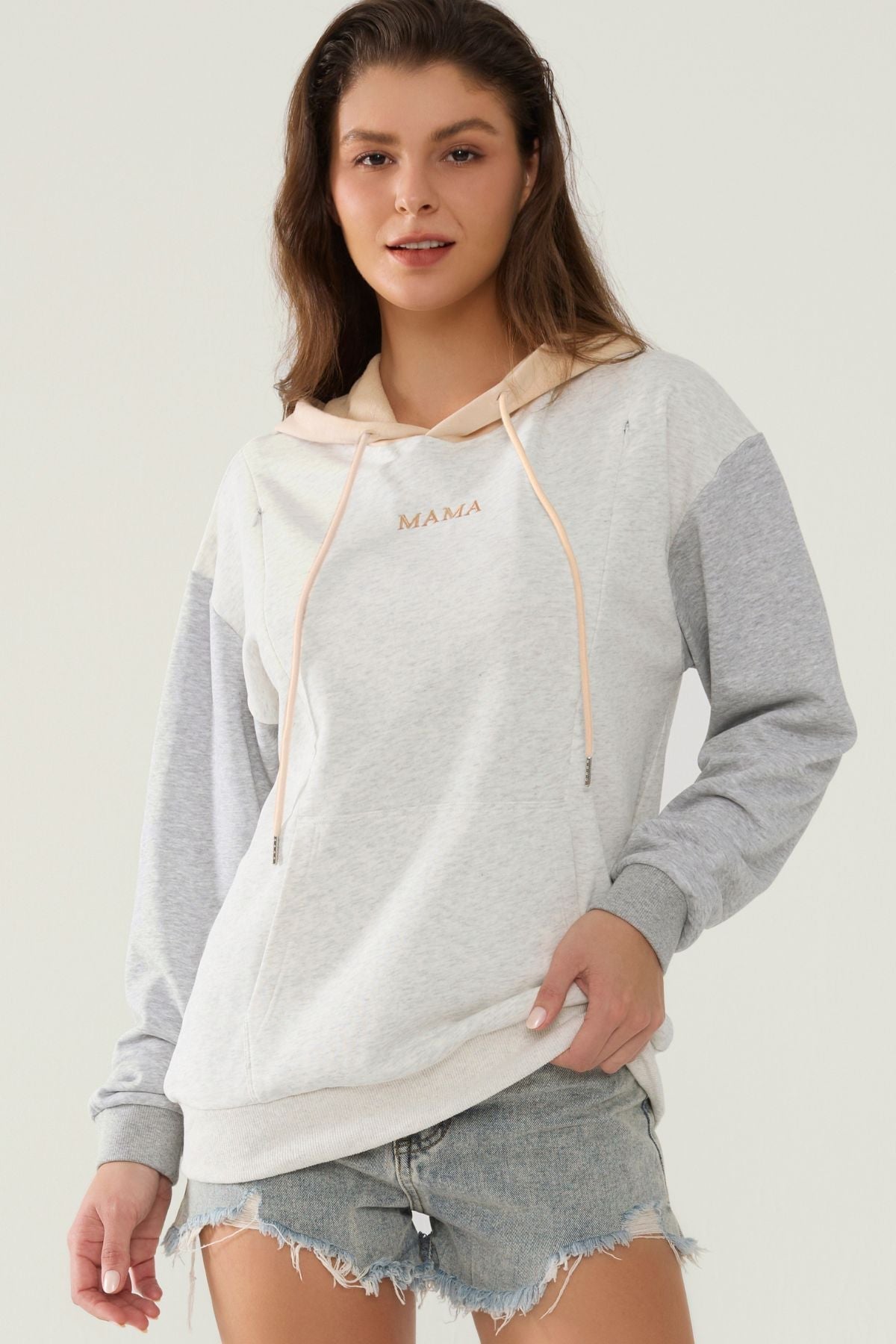 Giftifymama Colorblock Feeding-Friendly Hoodie With Pocket