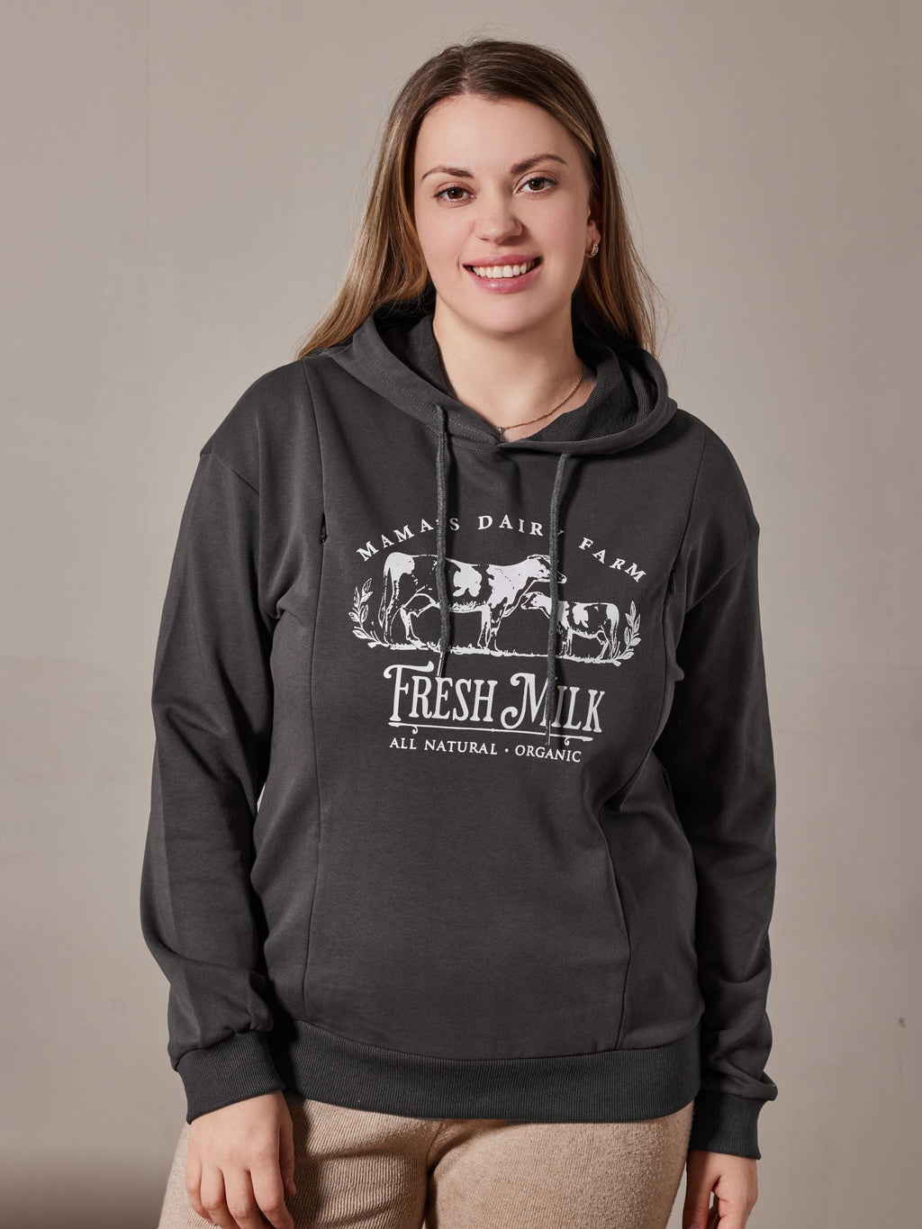 Mama’s Dairy Farm Fleece Feeding-Friendly Hoodie with Hidden Zippers