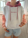 Embroidered Mama Color Block Feeding-Friendly Cropped Hoodie